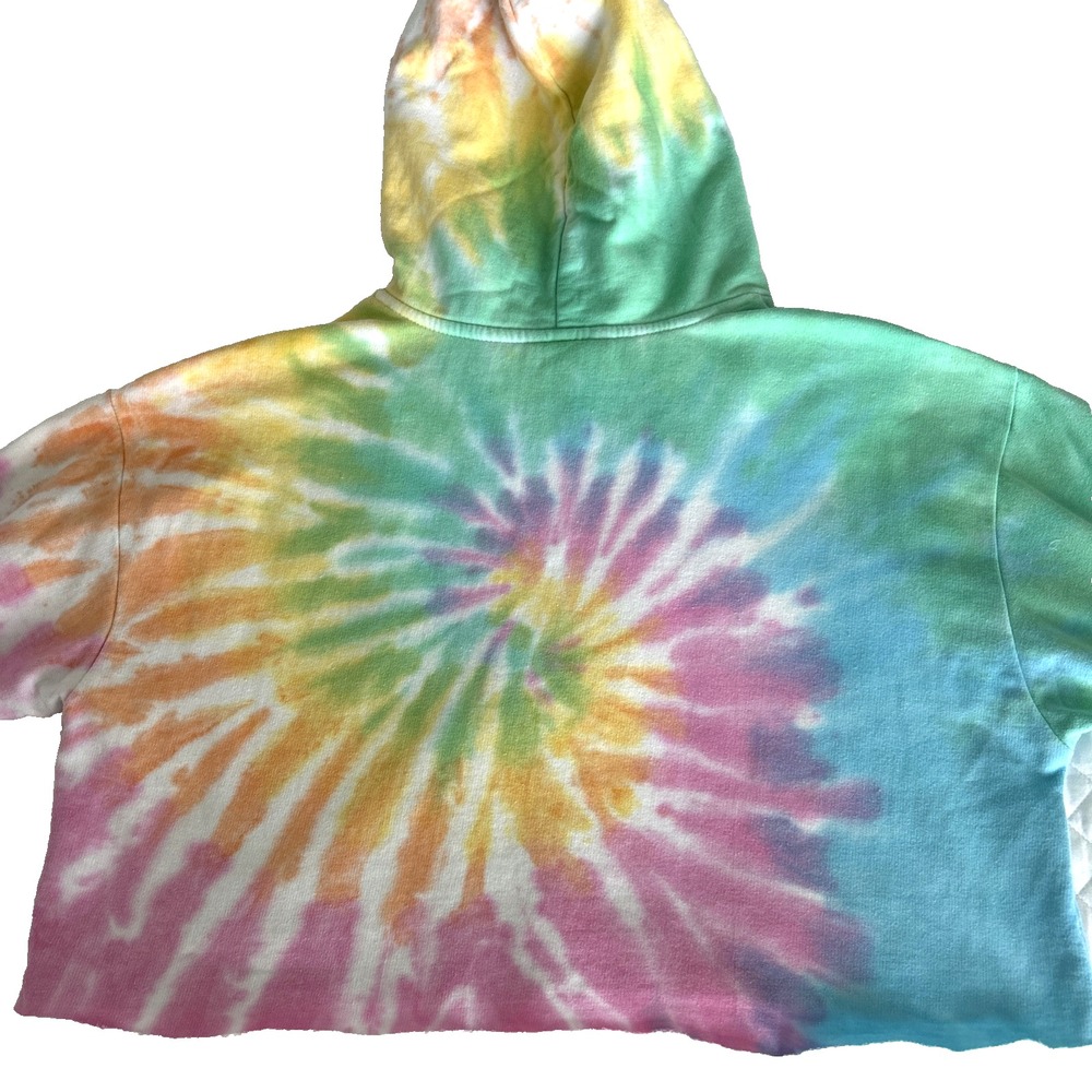 AC DC Hoodie Womens Cropped Tie Dyed Large Retro Rock Grunge Skate